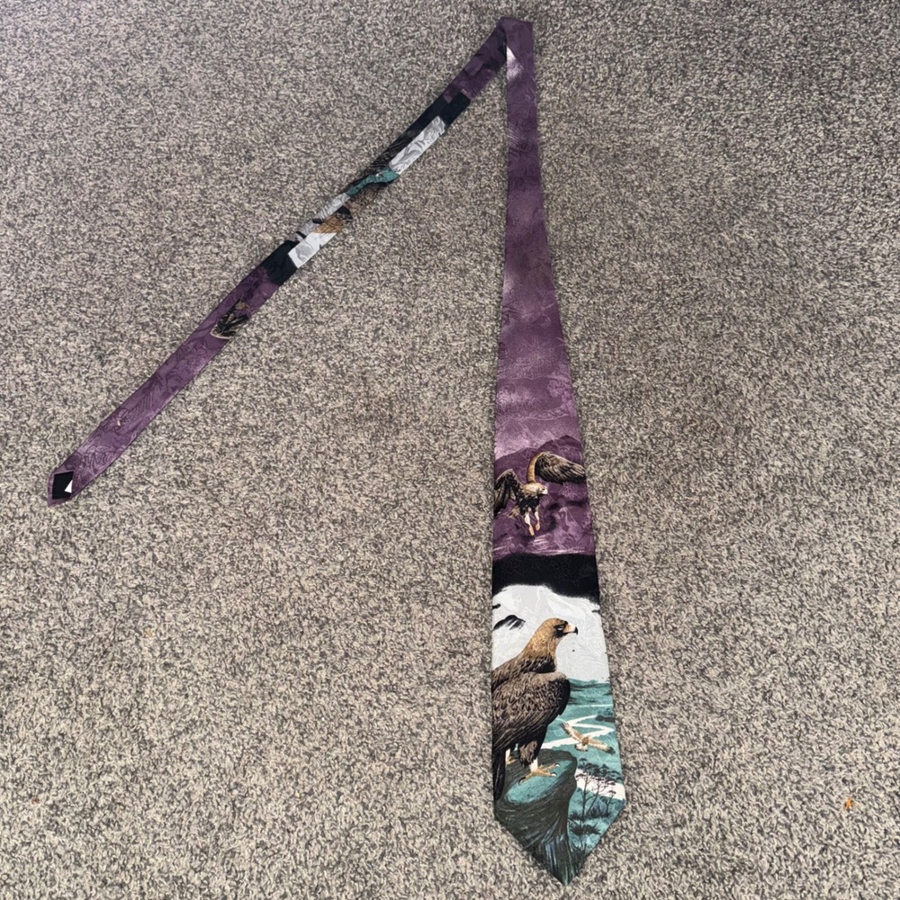 Unbranded Eagle Graphic Tie Mens OS Purple  Silk Nature Wildlife Art